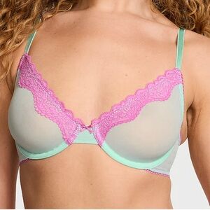 Victoria's Secret Mint and Pink Lace Bra